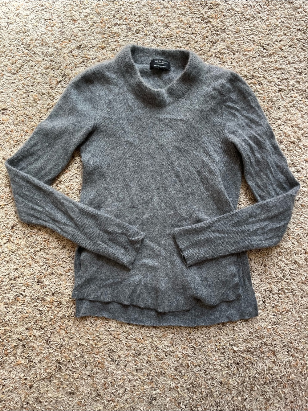 Rag & Bone Gray 100% Cashmere Diagonal Ribbed Sweater Crewneck Classic Sz Small